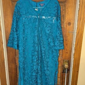 Roaman's Blue Lace Pantsuit with 3/4 Sleeves